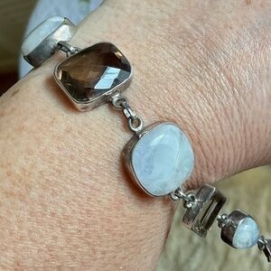 Sterling Silver 925 Smoke Topaz/Moon Stone/Citrine beautiful bracelet